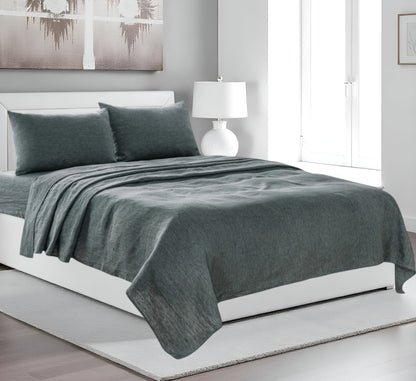 Four Piece Slate Gray Linen Sheet Set