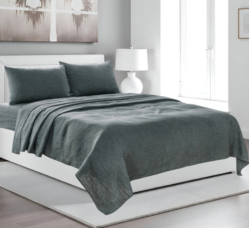 Four Piece Slate Gray Linen Sheet Set-0