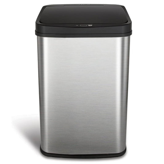 Silver/Black 13-Gallon Stainless Steel Kitchen Trash Can with Motion Sensor Lid-0