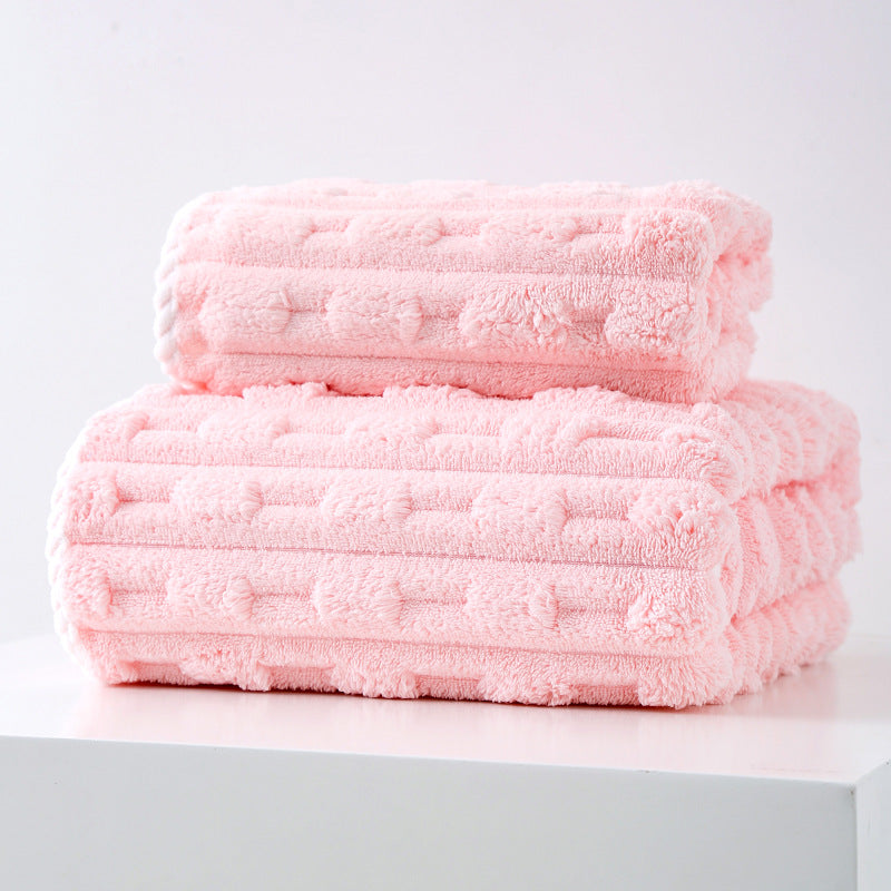 NNEDSZ Pink Thickened Coral Fleece Towel Set, Large Bath Towel & Face Towel Combo, Soft & Absorbent Towels for Home Use