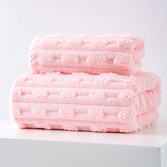 NNEDSZ Pink Thickened Coral Fleece Towel Set, Large Bath Towel & Face Towel Combo, Soft & Absorbent Towels for Home Use