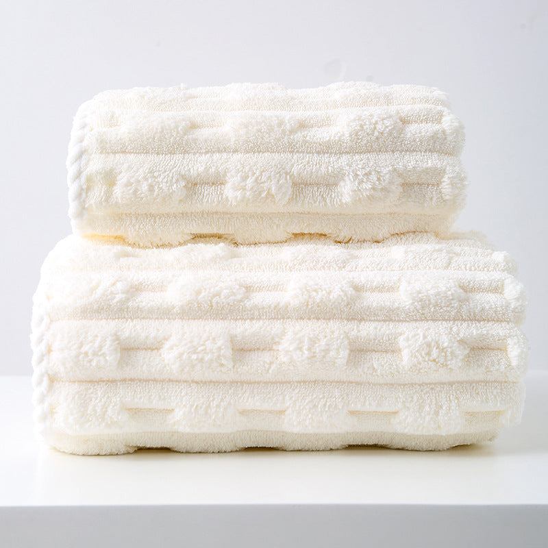 NNEDSZ Off White Thickened Coral Fleece Towel Set, Large Bath Towel & Face Towel Combo, Soft & Absorbent Towels for Home Use