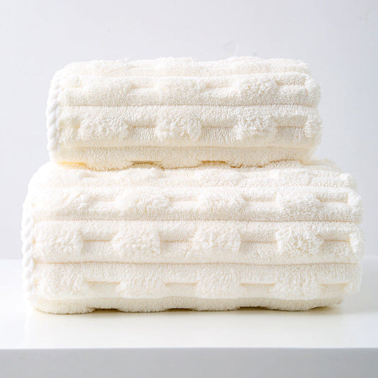 NNEDSZ Off White Thickened Coral Fleece Towel Set, Large Bath Towel & Face Towel Combo, Soft & Absorbent Towels for Home Use